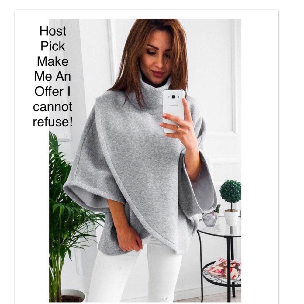 🔺LAST ONE🔺Gray Jersey Knit Poncho Wrap Top SMALL - Picture 3 of 7